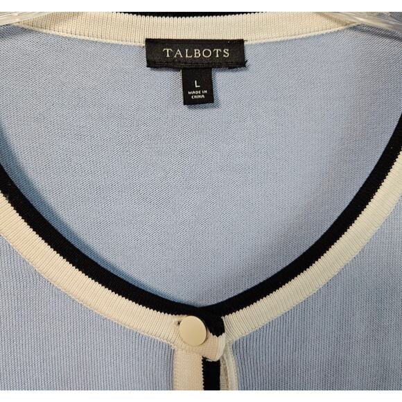 TALBOTS Women M Charming Cardigan Sweater Button Up Blue White 3/4 Sleeve 38" - Picture 3 of 7